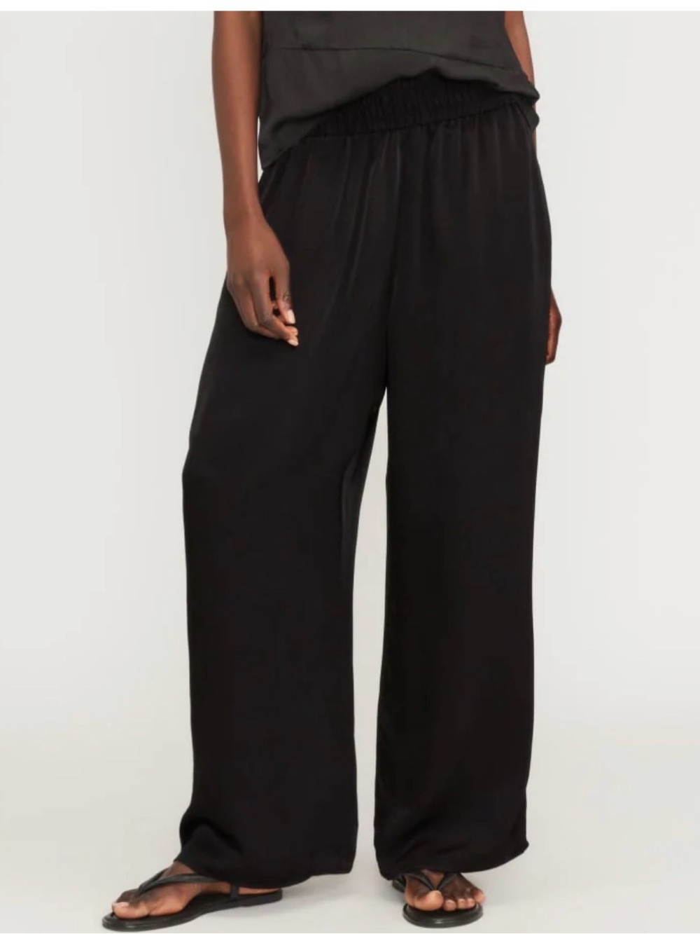 Everlane Black Satin Pull-On Pant Wide-Leg Elastic-Waist Pants